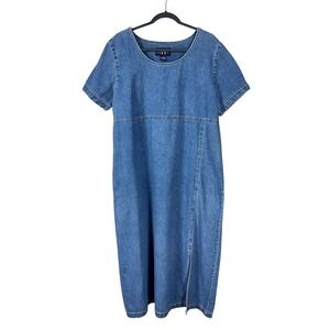 Vintage Womens Denim Maxi Size 1X Dress Modest Jumper Cotton Country Minimalist